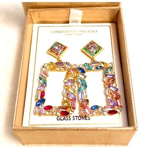 Christian Siriano Multicolor Glass Stone Gold Drop Earrings